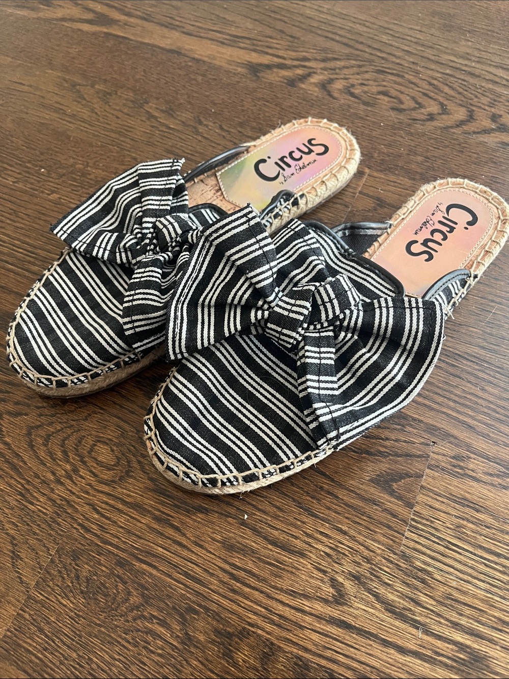 Circus by Sam Edelman Black & White Striped Bow Espadrille Slide